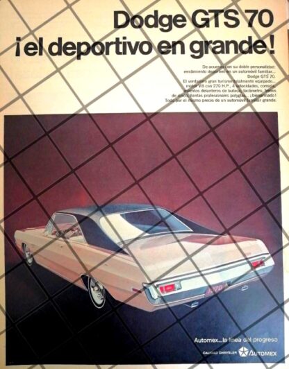 AFICHE RETRO ORIGINAL AUTOS DODGE GTS 1970 -1063