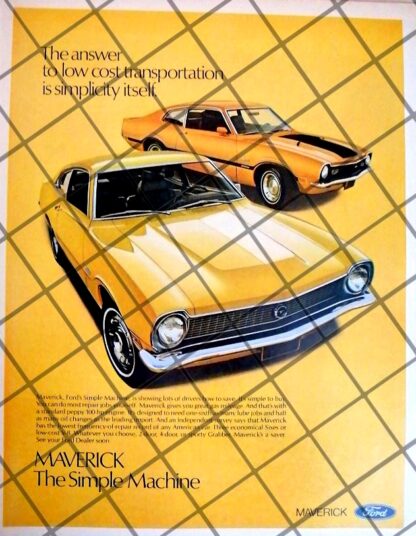 AFICHE RETRO ORIGINAL AUTOS FORD MAVERICK  1971 -1058