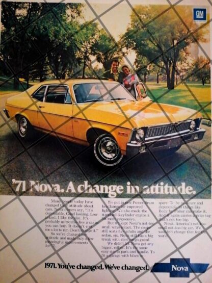 AFICHE RETRO ORIGINAL AUTOS CHEVROLET CHEVY NOVA 1971 -1055