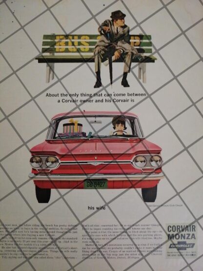 AFICHE RETRO ORIGINAL AUTOS CHEVROLET CORVAIR MONZA 1964-1046