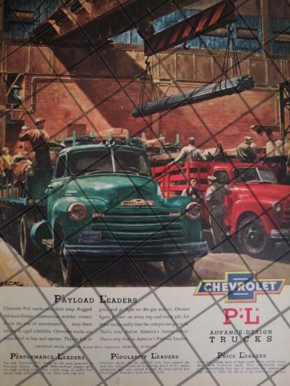 AFICHE RETRO ORIGINAL CAMIONES CHEVROLET 1950 -1027