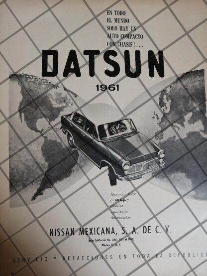 AFICHE RETRO ORIGINAL AUTOS NISSAN DATSUN EL PRIMERO EN MEXICO 1961