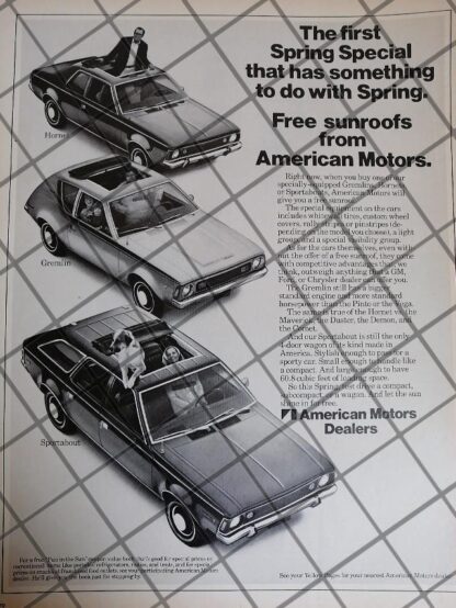 AFICHE RETRO ORIGINAL AUTOS AMERICAN GREMILIN Y MAS 1970 1014