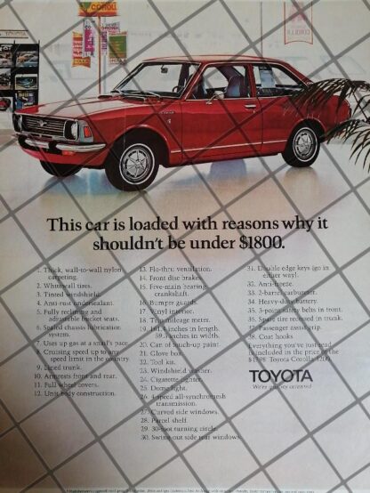 AFICHE RETRO ORIGINAL AUTOS TOYOTA COROLLA 1971/1012