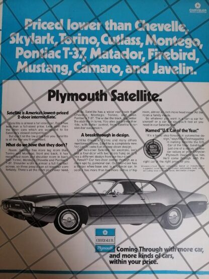 AFICHE RETRO ORIGINAL AUTOS CHRYSLER PLYMOUTH SATELLITE 1971/1010