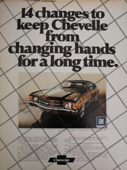 CARTEL RETRO ORIGINAL AUTOS CHEVROLET CHEVELLE 1970/1007