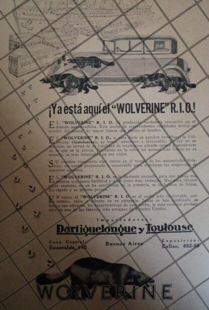 CARTEL ANTIGUO ORIGINAL AUTOS WOLVERINE RIO. 1928 -1094