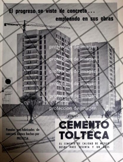 AFICHE RETRO CEMENTOS TOLTECA CONSTRUYE COL. PALMAS CORINTO 1969