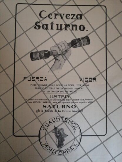 CARTEL ANTIGUO 1910 CERVEZA SATURNO /212