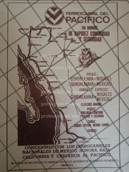 CARTEL ANTIGUO ORIGINAL FERROCARRIL DEL PACIFICO 1960s /959