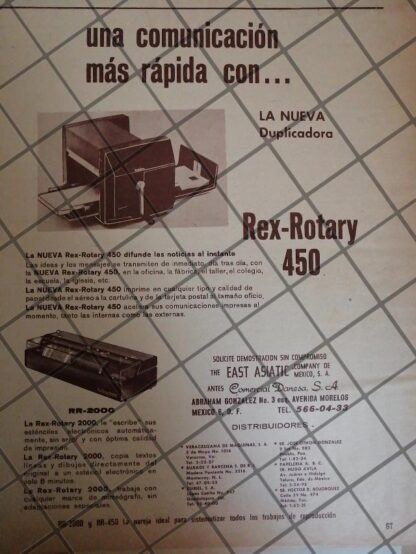 RARO CARTEL ANTIGUO ORIGINAL 1960 MIMIOGRAFO REX ROTARY 450