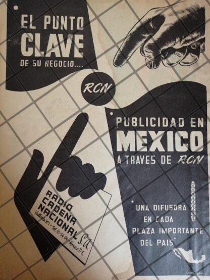 AFICHE RETRO ORIGINAL. RADIO DIFUSORA, RADIO CADENA NACIONAL 1953