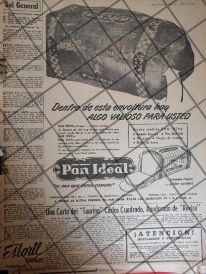 CARTEL ANTIGUO ORIGINAL PAN IDEAL 1947 /RARO