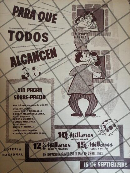 AFICHE RETRO ORIGINAL LOTERIA NACIONAL 1960 /180