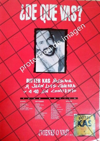 CARTEL RETRO KAS Y JUAN LUIS GUERRA EN CONCIERTO 1993 ESPAÑA