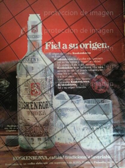 CARTEL PUBLICIDAD ANTIGUA VODKA KOSKENKORVA 1970s -618 RARO