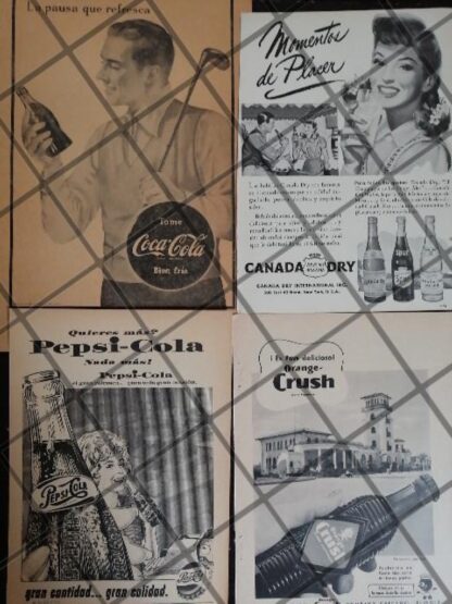 4 CARTELES ANTIGUOS REFRESCOS VARIOS AÑOS 40s-50s /315