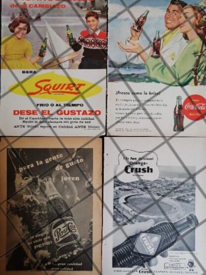 4 CARTELES ANTIGUOS REFRESCOS VARIOS AÑOS 50s-60s /314