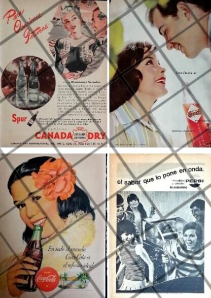 4 CARTELES ANTIGUOS REFRESCOS VARIOS AÑOS 40s-60s /312