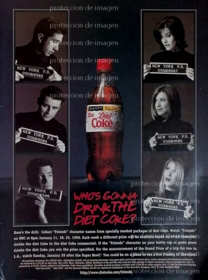 CARTEL VINTAGE DIET COKE Y ACTORES DEL PROGRAMA FRIENDS