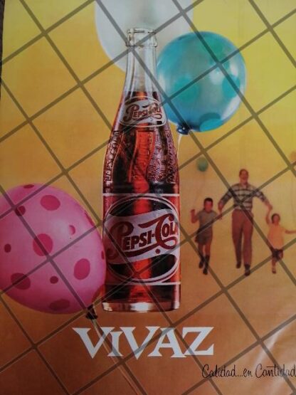 AFICHE PUBLICITARIO RETRO ORIGINAL PEPSI COLA VIVAZ 1962