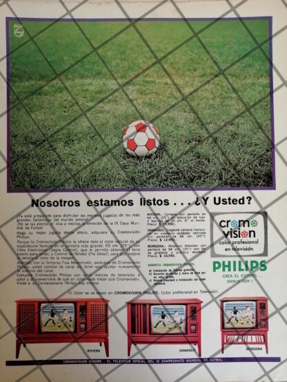 CARTEL ANTIGUO ORIGINAL TELEVISORES PHILIPS COPA DEL MUNDO 1970