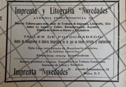 AFICHE ANTIGUO IMPRENTA NOVEDADES 1912 /971