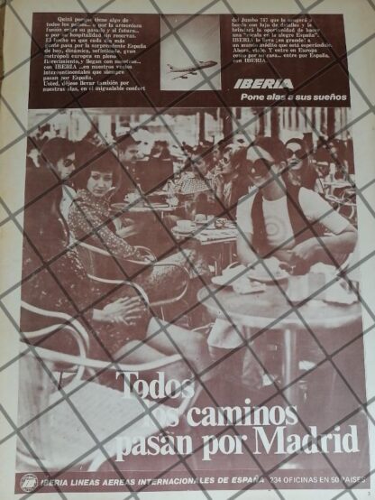 CARTEL PUBLICITARIO RETRO AEROLINEA IBERIA 1970 1085