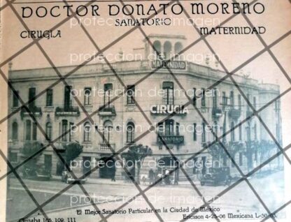 CARTEL ANTIGUO CLINICA DEL DR. DONATO MORENO 1936