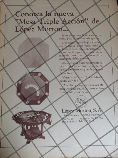 CARTEL ANTIGUO MESAS DE JUEGO LOPEZ MORTON 1970 1082