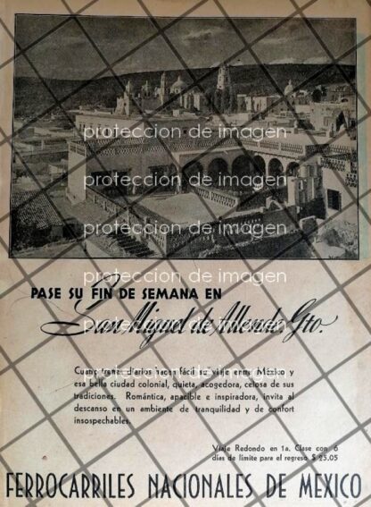 CARTEL ANTIGUO FERROCARRILES NACIONALES SAN MIGUEL DE ALLENDE 1942