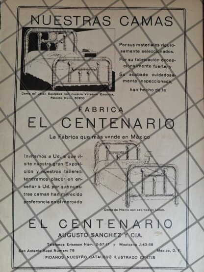 CARTEL ANTIGUO FABRICA DE CAMAS EL CENTENARIO 1942 / MUY RARO