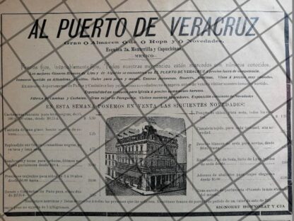 CARTEL ANTIGUO TIENDA AL PUERTO DE VERACRUZ 1894 1062