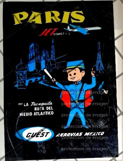 CARTEL PUBLICITARIO RETRO AEROLINEAS GUEST JET COMET 4-C 1961/ 1050