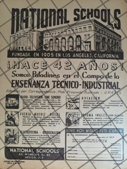 CARTEL PUBLICITARIO RETRO ESCUELAS NATIONAL SCHOOLS 1947