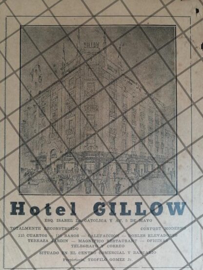 CARTEL PUBLICITARIO ANTIGUO HOTEL GILLOW 1948 /RARO