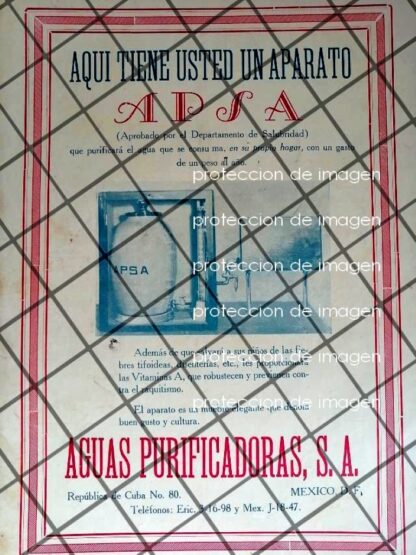 CARTEL ANTIGUO AGUAS PURIFICADORAS S.A 1935 /MUY RARO