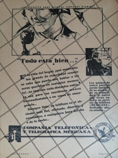 CARTEL ANTIGUO CIA. TELEFONICA Y TELEGRAFICA MEXICANA 1934 /1003