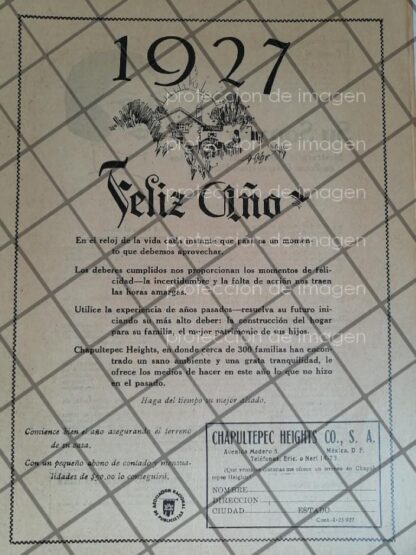 PUBLICIDAD ANTIGUA BIENES RAICES CHAPULTEPEC HEIGHTS 1927