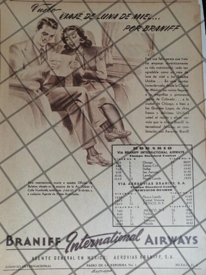 CARTEL ANTIGUO ORIGINAL AEROLINEAS BRANNIF 1946 /994