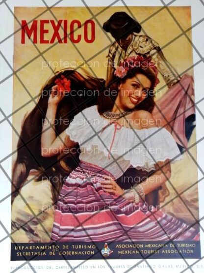 CARTEL ANTIGUO DEPARTAMENTO DE TURISMO MEXICO 1950/RARO