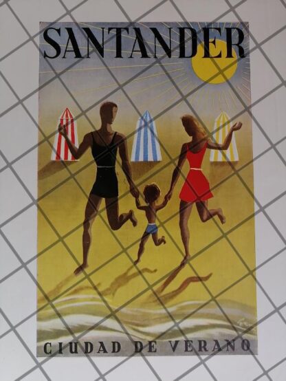 CARTEL ANTIGUO PLAYAS DE SANTANDER, ESPAÑA 1949