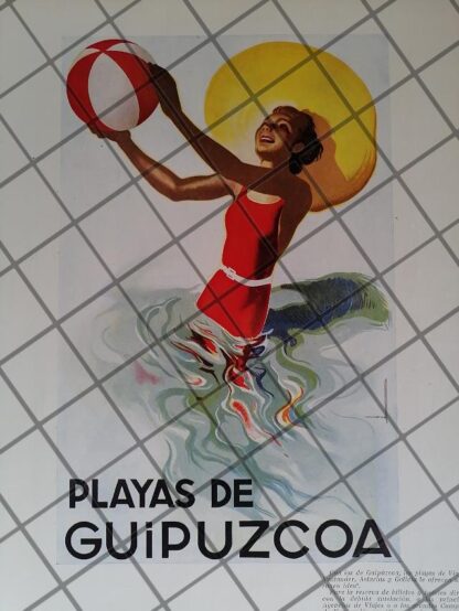 CARTEL ANTIGUO PLAYAS DE GUIPUZCOA, TURISMO, ESPAÑA 1949