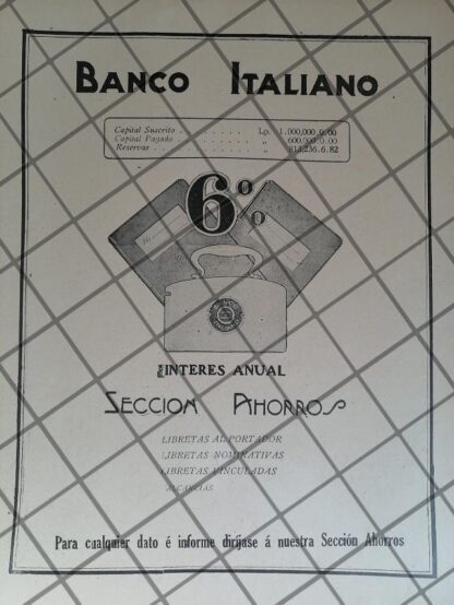 CARTEL DE PUBLICIDAD RETRO. BANCO ITALIANO 1927 /RARO. PERU