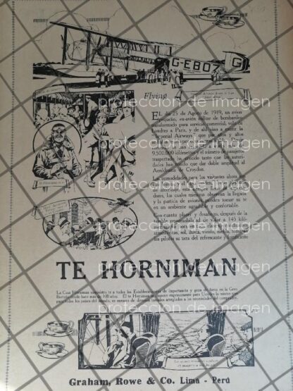 CARTEL DE PUBLICIDAD ATIGUA, TE HORNIMAN 1927 MUY RARO