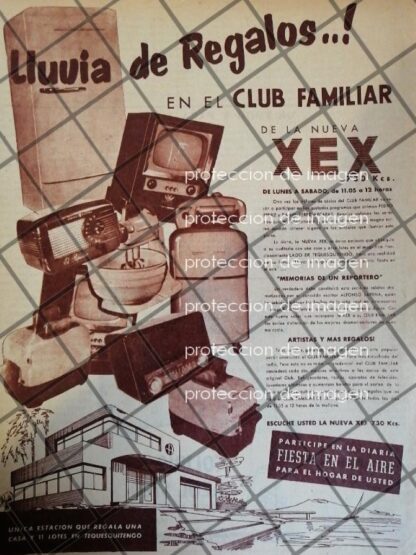 AFICHE ANTIGUO RADIO DIFUSORA XEX CLUB FAMILIAR 1952