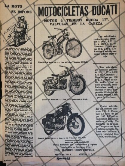 CARTEL PUBLICITARIO RETRO MOTOCICLETAS DUCATI 1956 618