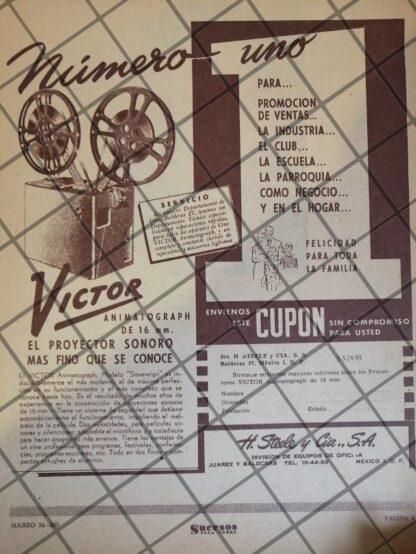 CARTEL PUBLICITARIO RETRO PROYECTOR VICTOR ANIMATOPHONE 1953 611