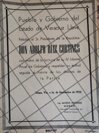 AFICHE POLITICO RETRO VERACRUZ FELICITA A RUIZ CORTINES 1953