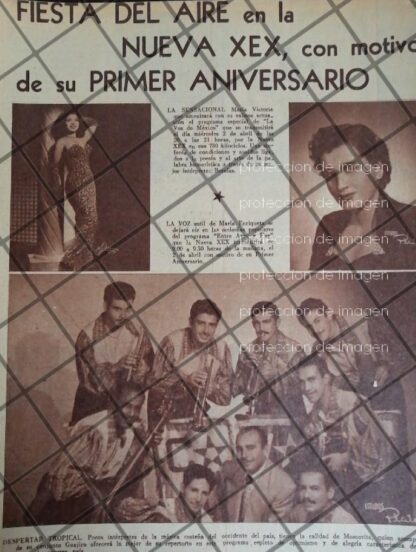 AFICHE ANTIGUO RADIO DIFUSORA X.E.X CELEBRA 1ER ANIVERSARIO. 1952